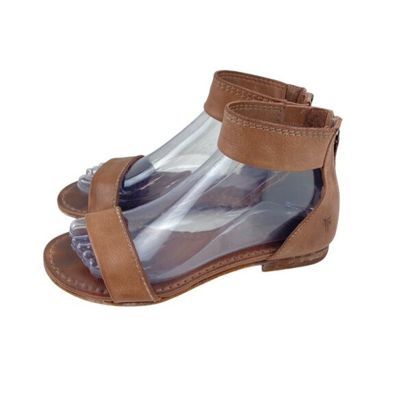 *Frye Carson Sandals Womens Sz 7 Ankle Strap Brown Leather Designer Summer Flat - Picture 7 of 14